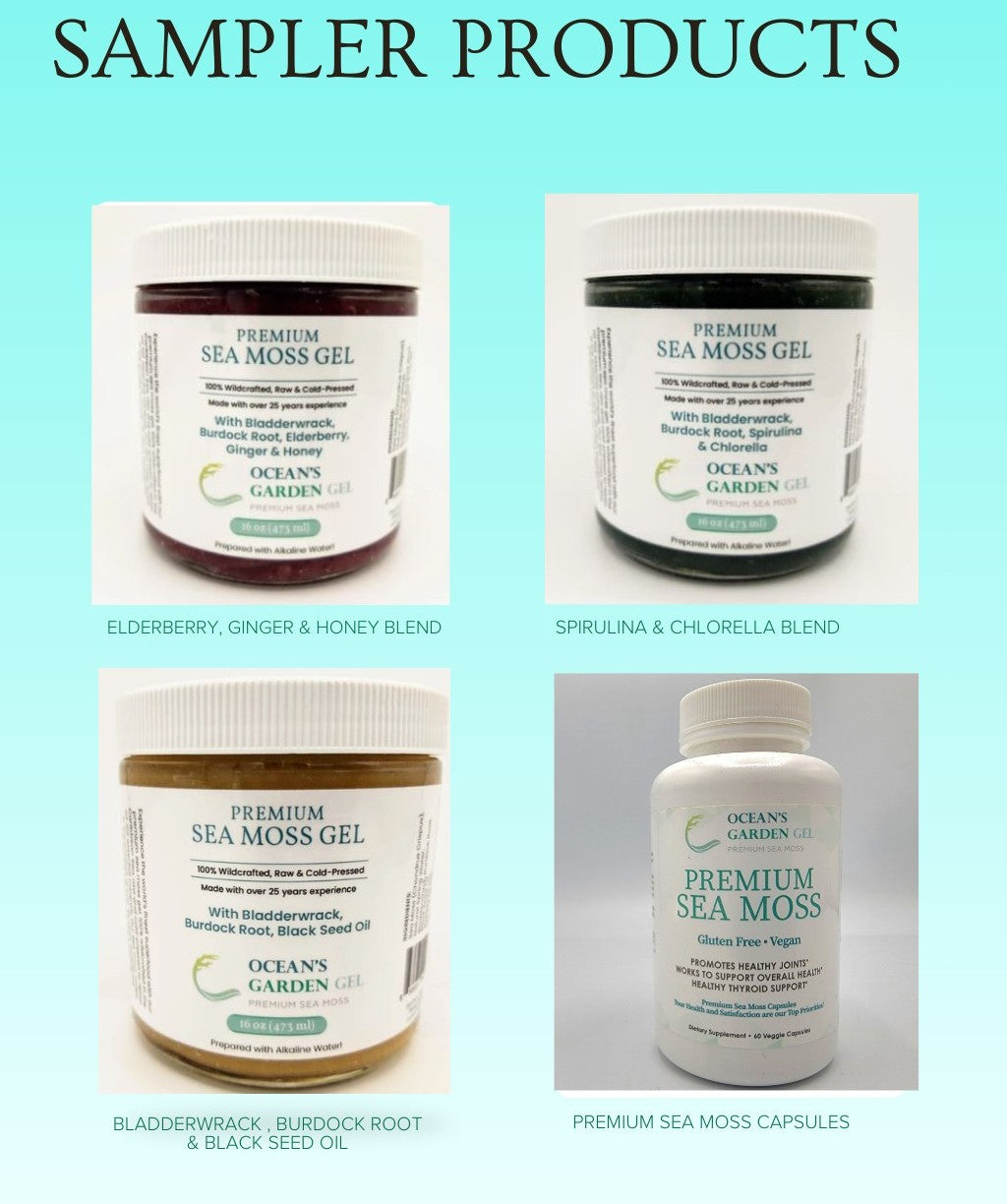 Sample a variety of our Premium sea moss with various blends and SAVE!