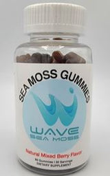 WAVE Premium Sea Moss Mixed Berry Flavored Gummies with Bladderwrack & Burdock Root