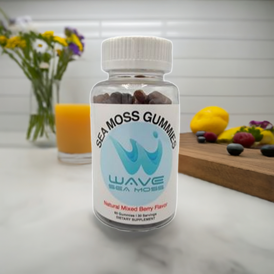 WAVE Premium Sea Moss Mixed Berry Flavored Gummies with Bladderwrack & Burdock Root